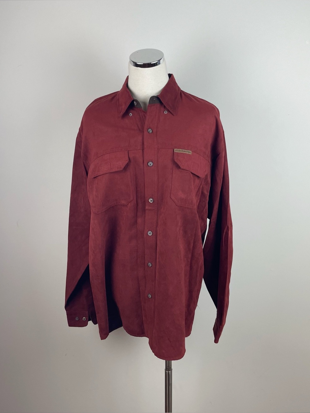 Clearwater Outfitters Solid Red Collared Long Sleeve Button Down Shirt Men
